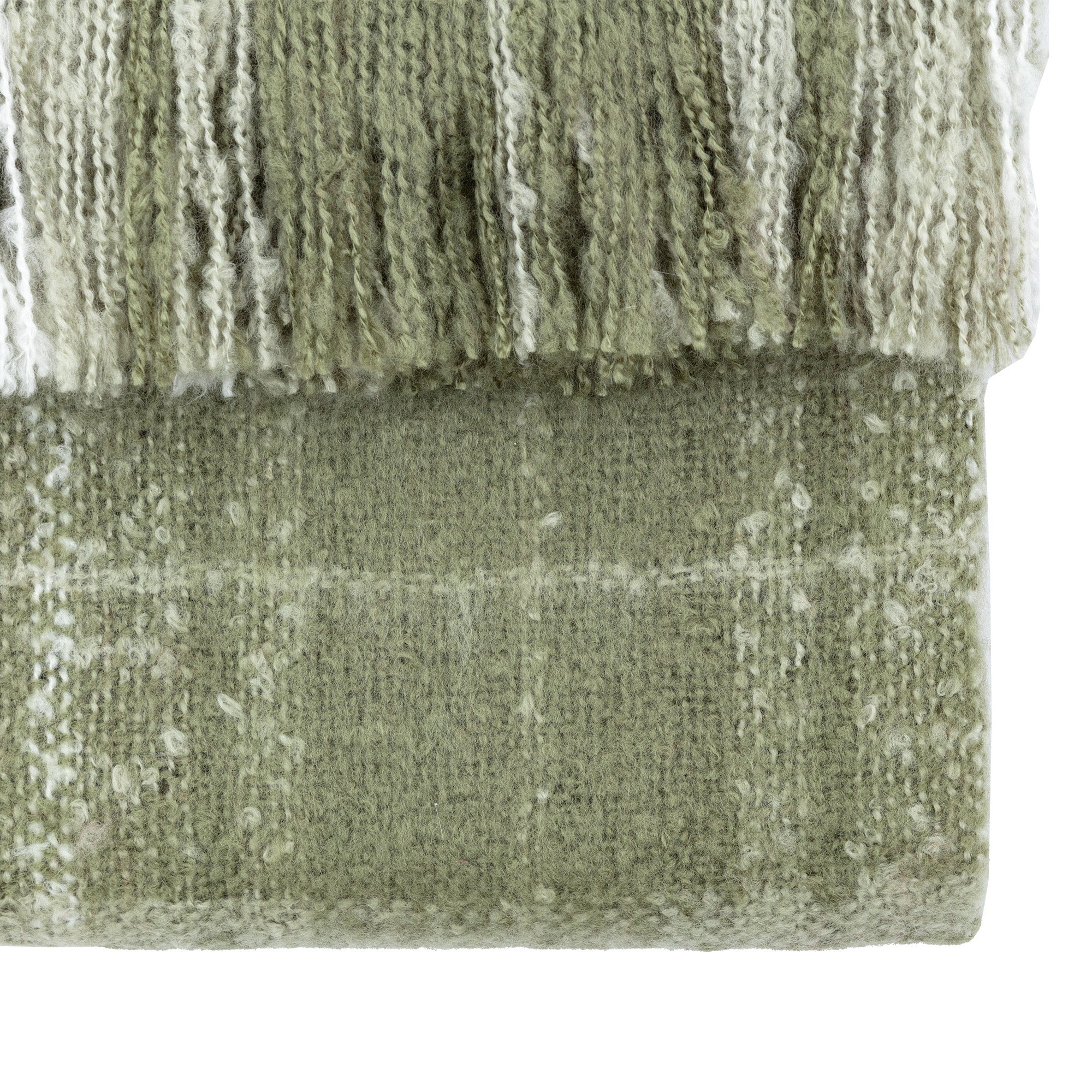 Check Faux Mohair Olive Green Throw